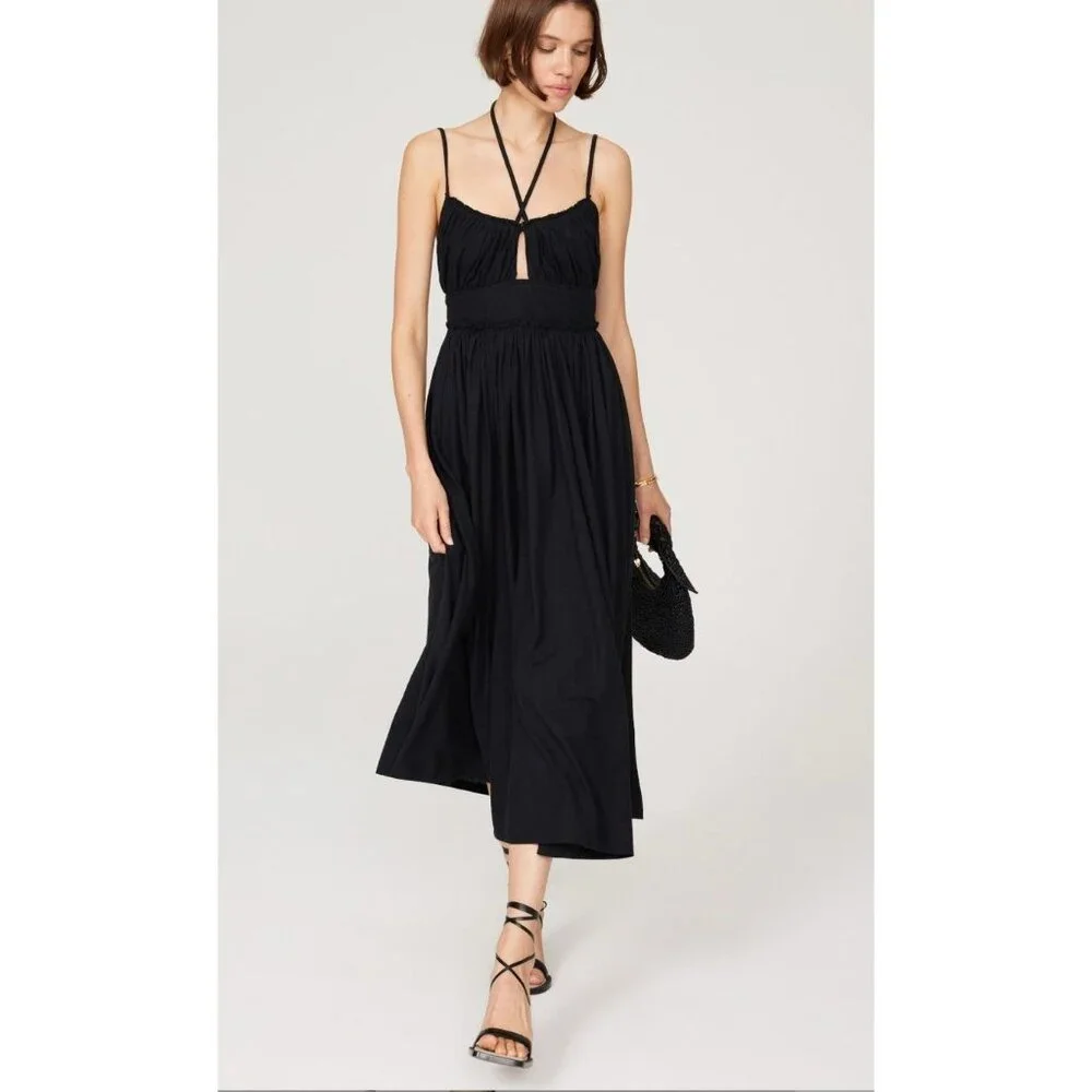 Ulla Johnson Freya Strappy Halter Neck Midi Dress Black Size 6 - Picture 2 of 5